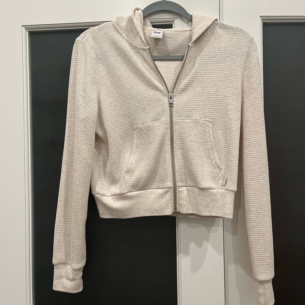 TNA Cropped Waffle Zip Hoodie